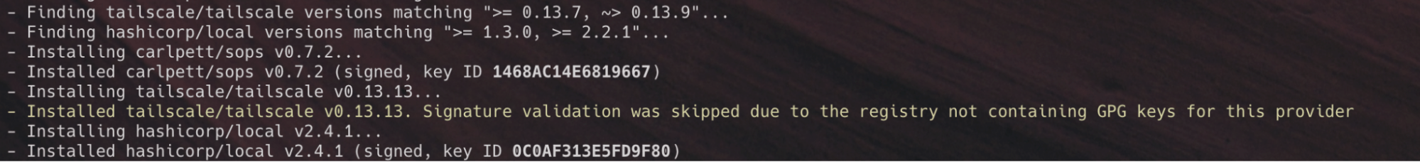 An example GPG Key Warning